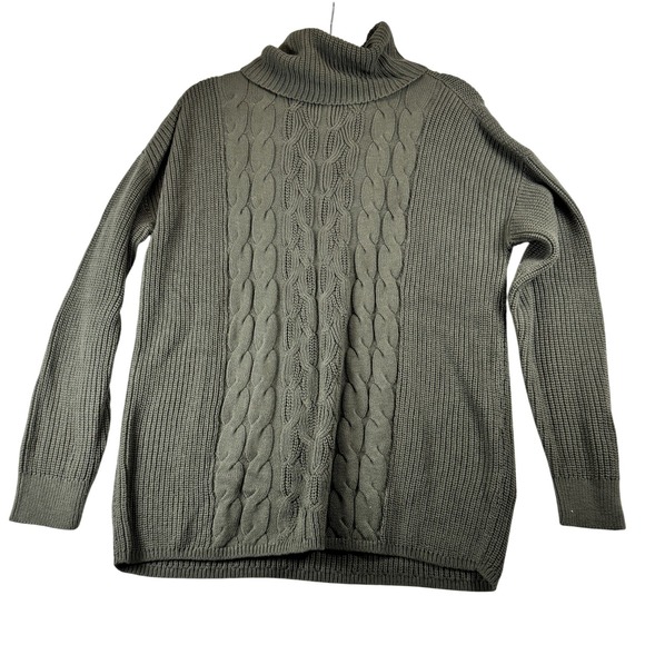 GAP Womens Olive Green 100% Cotton Cable Knit Tunic Sweater L Fisherman Layering - Picture 1 of 7